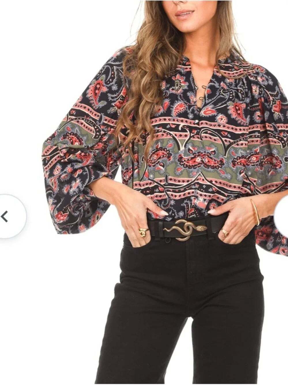 BA&SH NWT Chemise Naouel Women’s Size M Navy Blouse Boho Peasant Festival Loose